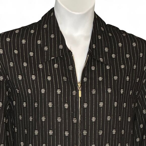 Vintage 90s Chico’s Design Linen Blend Jacket Sz L / 2 Black White Boho Full Zip - Picture 3 of 11